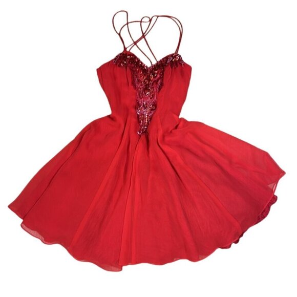 VINTAGE red sequin dress, size 6 - Picture 1 of 7